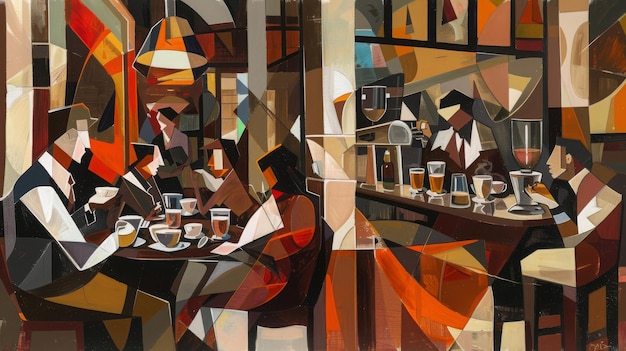 Foto uma pintura de artes visuais de pessoas comendo em uma mesa em um restaurante