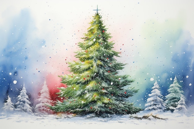 Uma pintura de árvore de Natal em aquarela