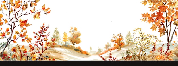 uma pintura de árvores e neve em uma fazenda