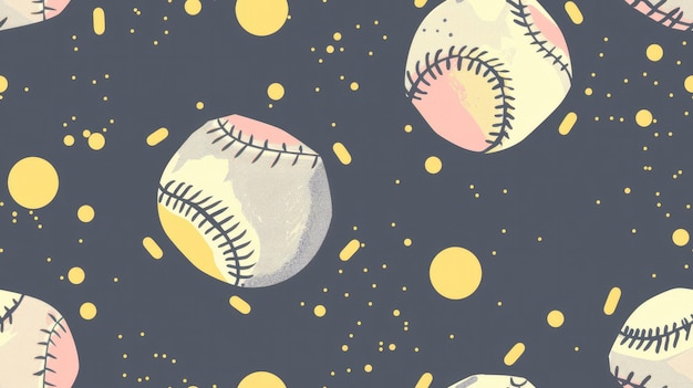 Foto uma pintura de bolas de beisebol e bolas com pontos dourados