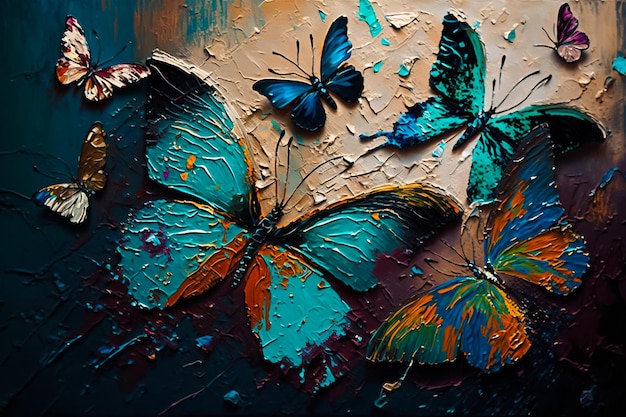 Uma pintura de borboletas com a palavra borboleta nela