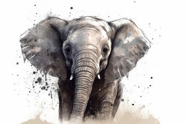 Uma pintura de cabeça de elefante em um fundo branco Generative AI