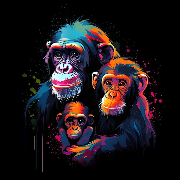 Uma pintura de chimpanzés mãe e bebê.