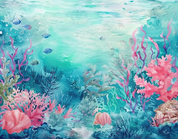 Foto uma pintura de corais e corais com as palavras vida marinha
