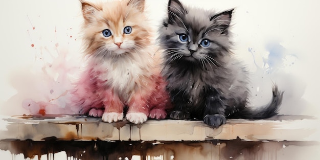 Uma pintura de dois gatinhos sentados um ao lado do outro imagem generativa ai