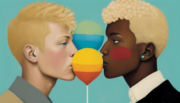 Foto uma pintura de duas pessoas se beijando em uma vara