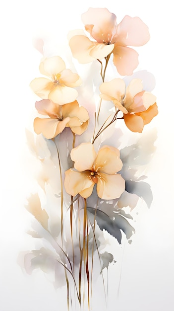 uma pintura de flores amarelas sobre fundo branco Pintura em aquarela Carvão Impatiens Perfect