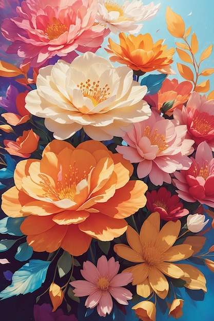 Uma pintura de flores coloridas em estilo aquarela