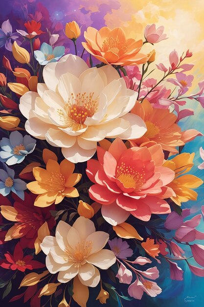 Uma pintura de flores coloridas em estilo aquarela