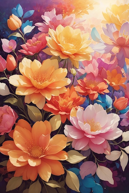 Uma pintura de flores coloridas em estilo aquarela