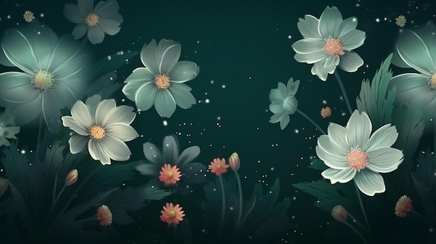 Uma pintura de flores com a chuva caindo sobre ela generative ai