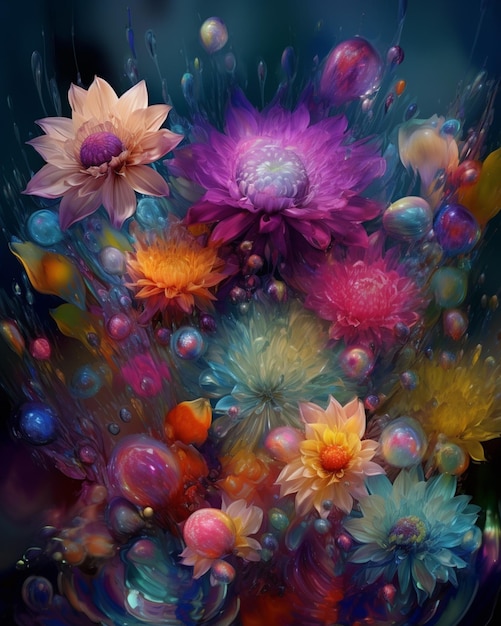 Uma pintura de flores com a palavra amor nela