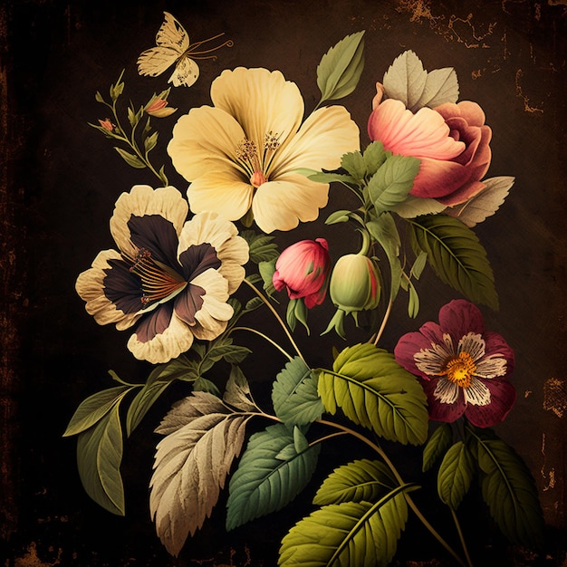 Uma pintura de flores com a palavra "peônia" nela
