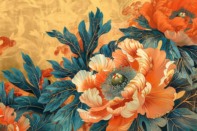 uma pintura de flores com a palavra primavera na parte inferior ilustração de flor de peônia florescente natio