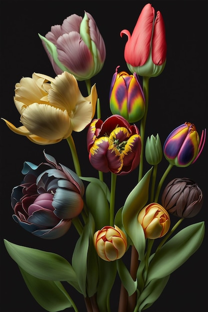 Uma pintura de flores com a palavra tulipas