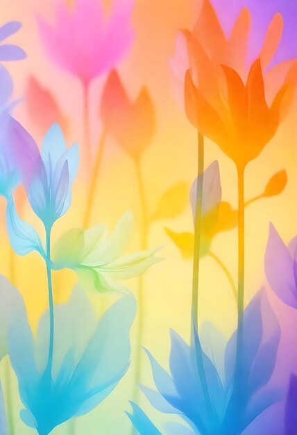 uma pintura de flores com as cores do arco-íris