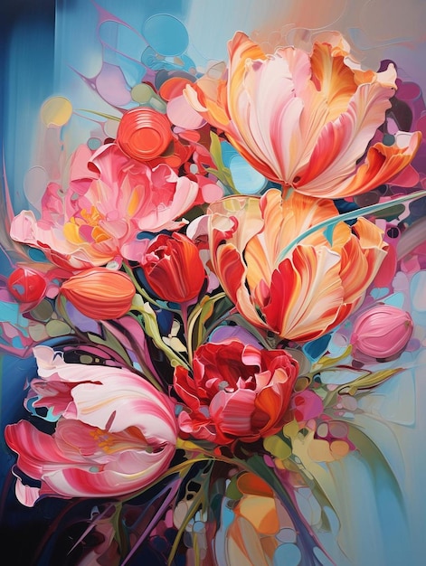 Uma pintura de flores com as palavras " tulipas ".