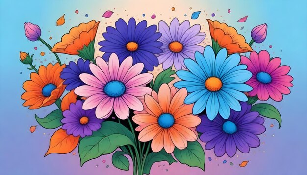 uma pintura de flores com diferentes cores e cores