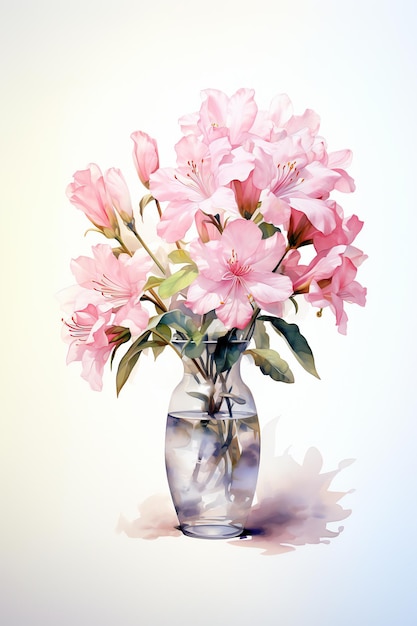 Uma pintura de flores cor de rosa em um vaso com as palavras "rosa" nele.