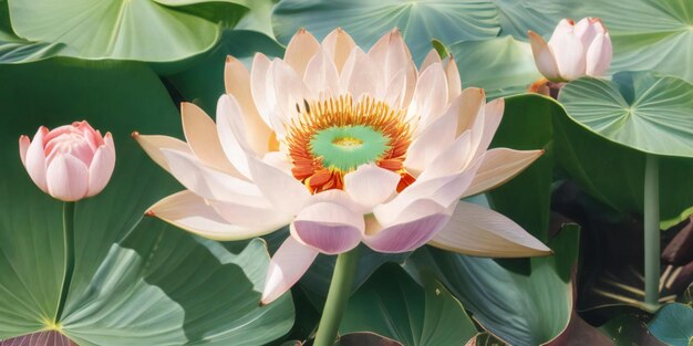 Foto uma pintura de flores de lótus em uma lagoa