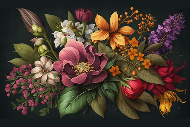 Uma pintura de flores e folhas com a palavra amor.