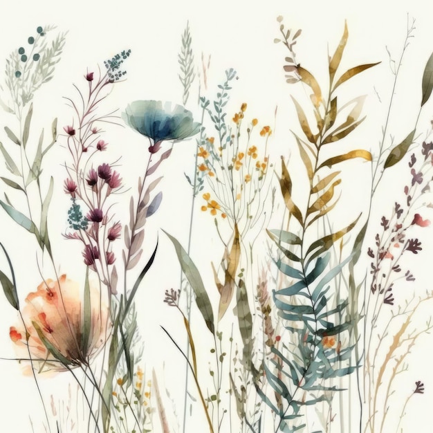 uma pintura de flores e plantas com diferentes cores