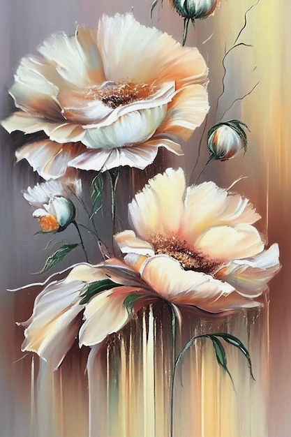 Uma pintura de flores em um fundo colorido
