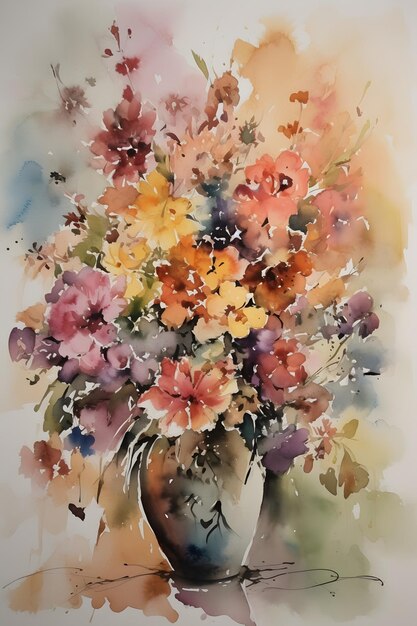 Uma pintura de flores em um vaso