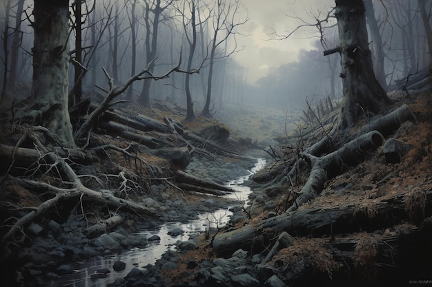 Uma pintura de floresta de serenidade em aquarela em aquarela