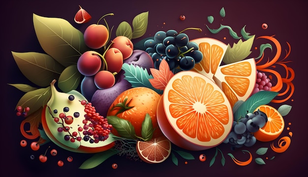 Uma pintura de frutas e bagas