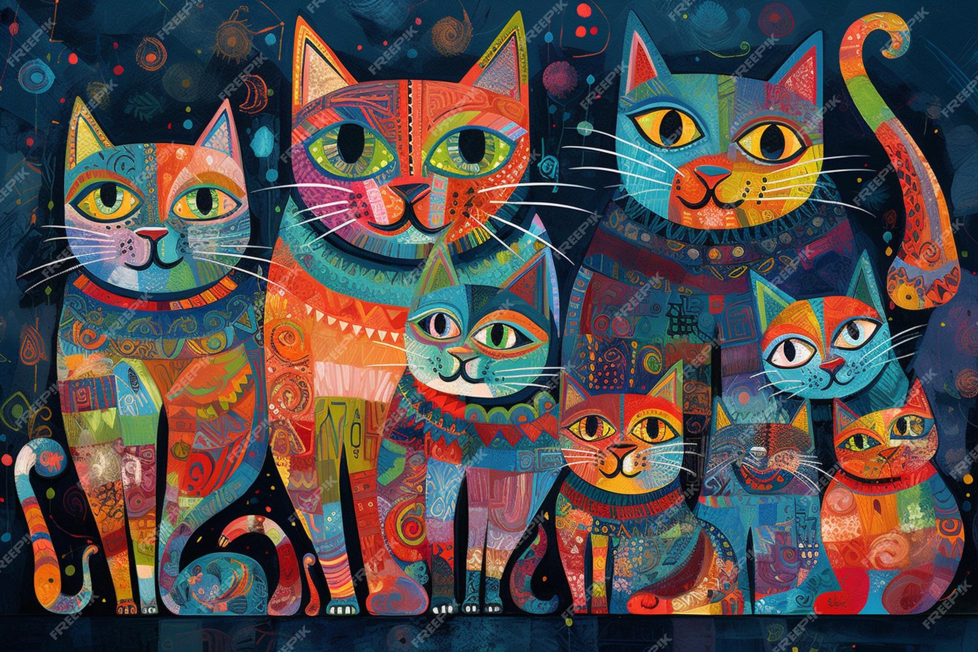 Gatos em Cores: Uma Pintura de Encanto e Alegria