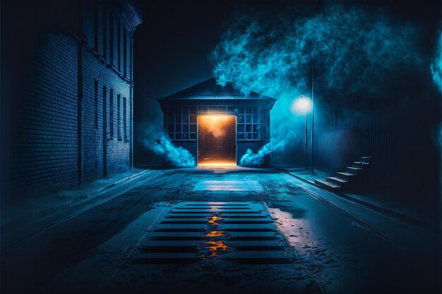 Foto uma pintura de ilustração digital azul escuro de rua vazia escura