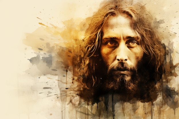 Foto uma pintura de jesus com cabelo longo e barba