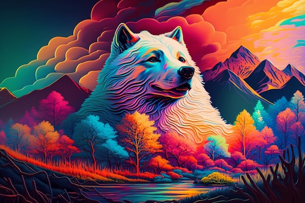 Uma pintura de lobo branco em ai generativo colorido