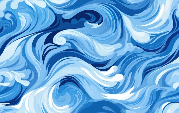 uma pintura de ondas que é azul e branca