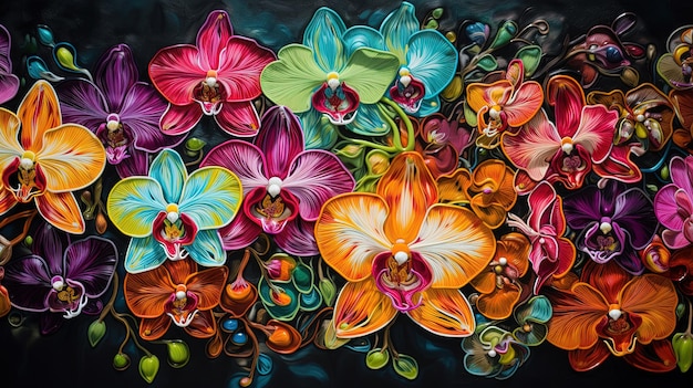 Uma pintura de orquídeas do artista