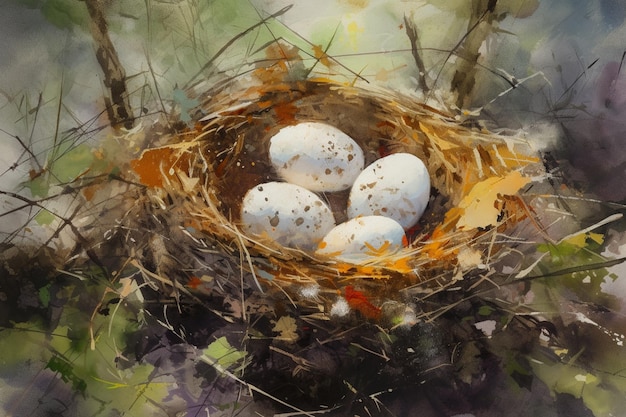 Uma pintura de ovos em um ninho
