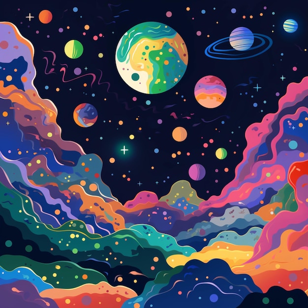 Uma pintura de planetas e do universo