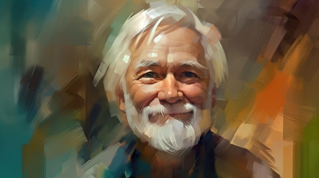 Uma pintura de retrato de um homem mais velho sorridente em um estilo de pintura a óleo sobre tela Generative AI AIG21