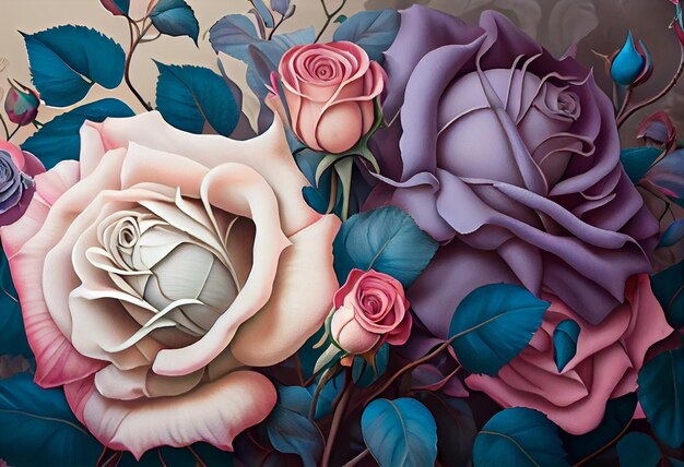 Uma pintura de rosas com a palavra amor nela