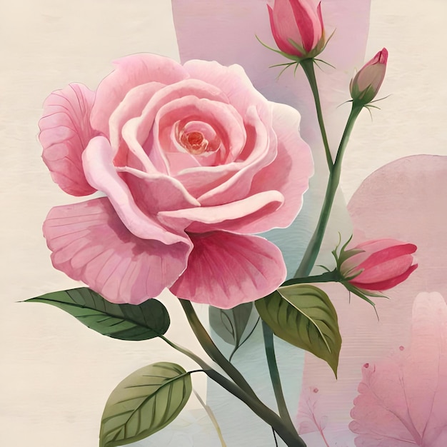 uma pintura de rosas cor de rosa em um fundo branco gerado por ai