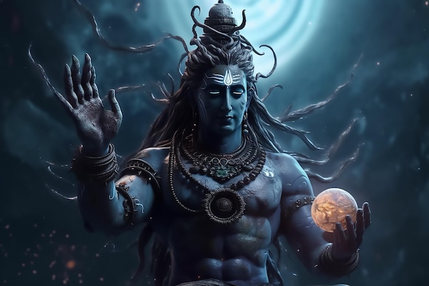 Uma pintura de shiva segurando uma bola na mão