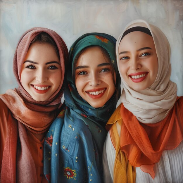 uma pintura de três mulheres com o nome hijab nele