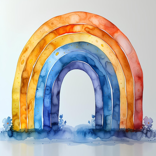 Uma pintura de um arco-íris com aquarelas sobre ele e um fundo branco com um reflexo do arco-íris