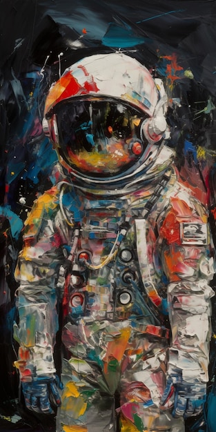 Uma pintura de um astronauta com a palavra espaço nela