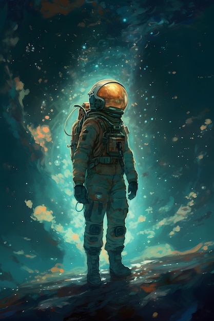 Uma pintura de um astronauta no espaço