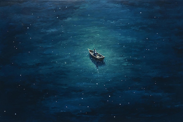 Uma pintura de um barco na água