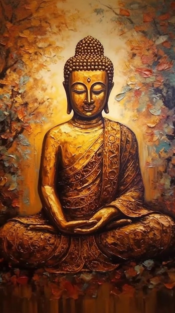 Uma pintura de um buda com a palavra buda nela.