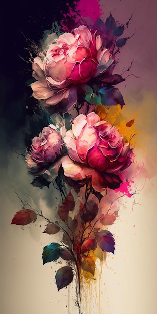 Uma pintura de um buquê de rosas