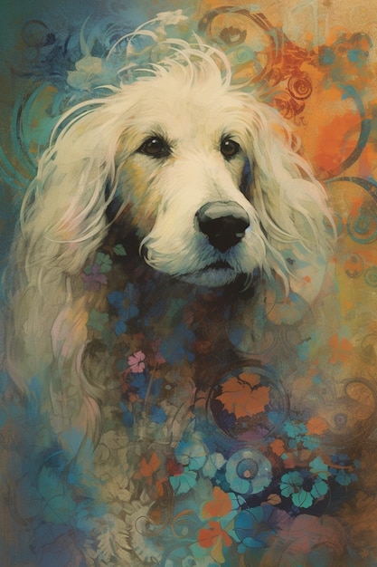 Uma pintura de um cachorro chamado golden retriever